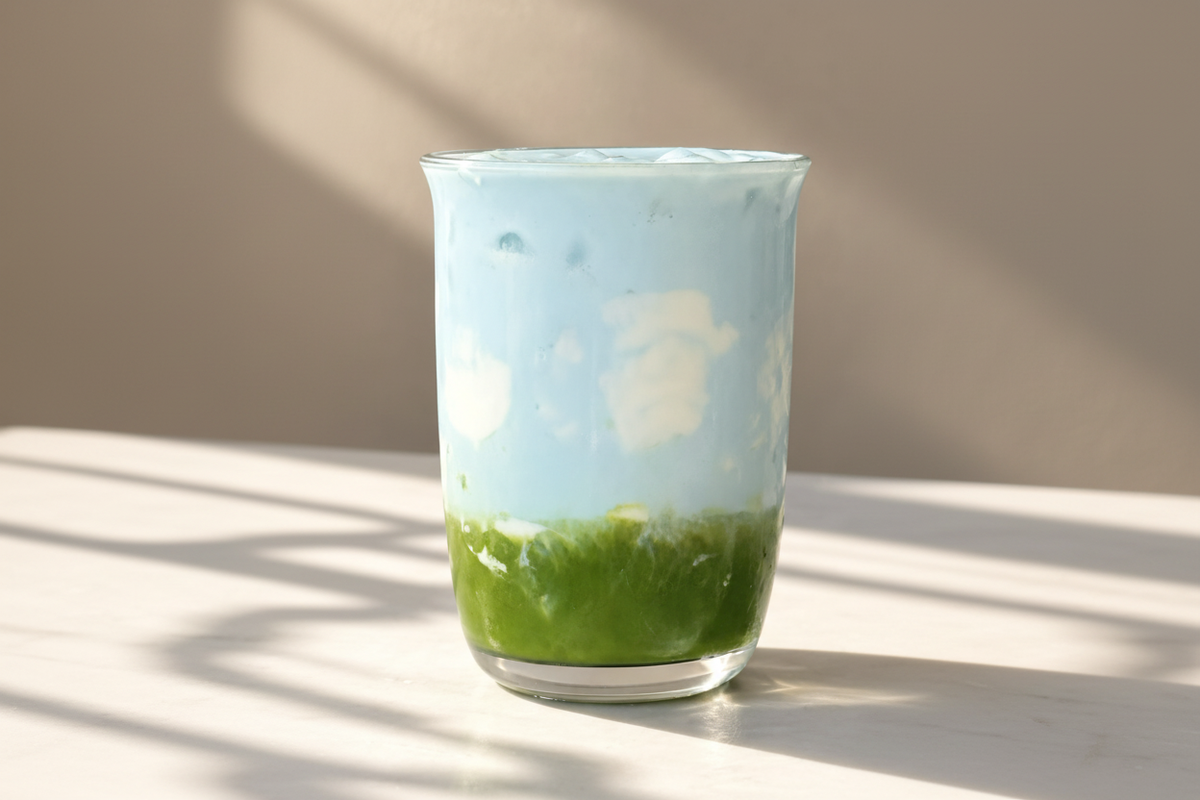 Iced Butterfly Pea Matcha Latte